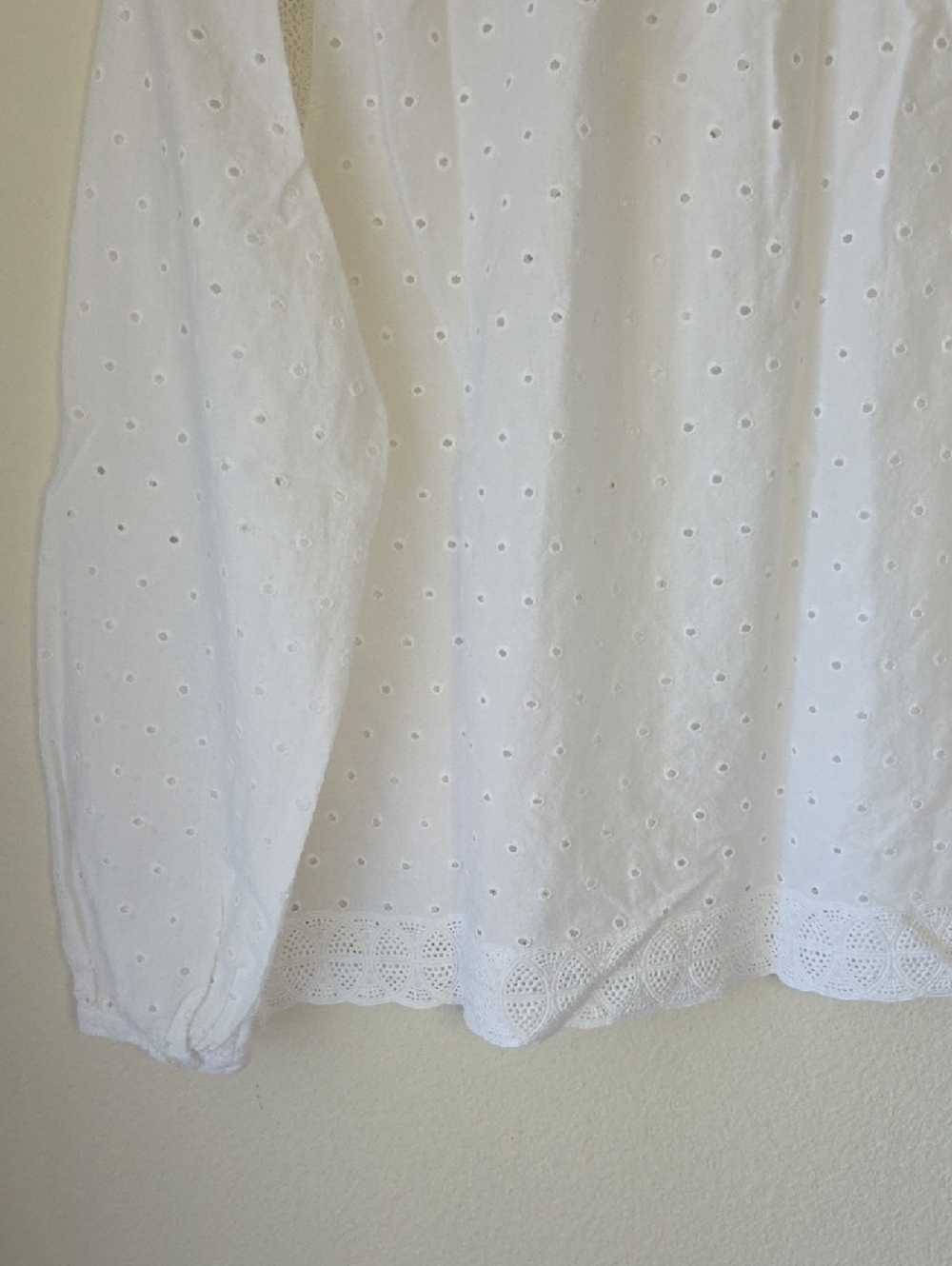 J. Crew White Eyelet Lace Trim Button Front Blouse 100% Cotton Sz 12 - Picture 9 of 13